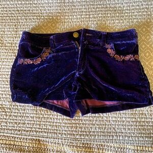 Free People Purple Crushed Velvet Embroidered Shorts